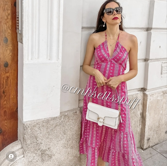 ZARA OPENWORK EMBROIDERED EYELET MIDI HALTER DRESS PINK XS,S,M,L NWT - Picture 3 of 13